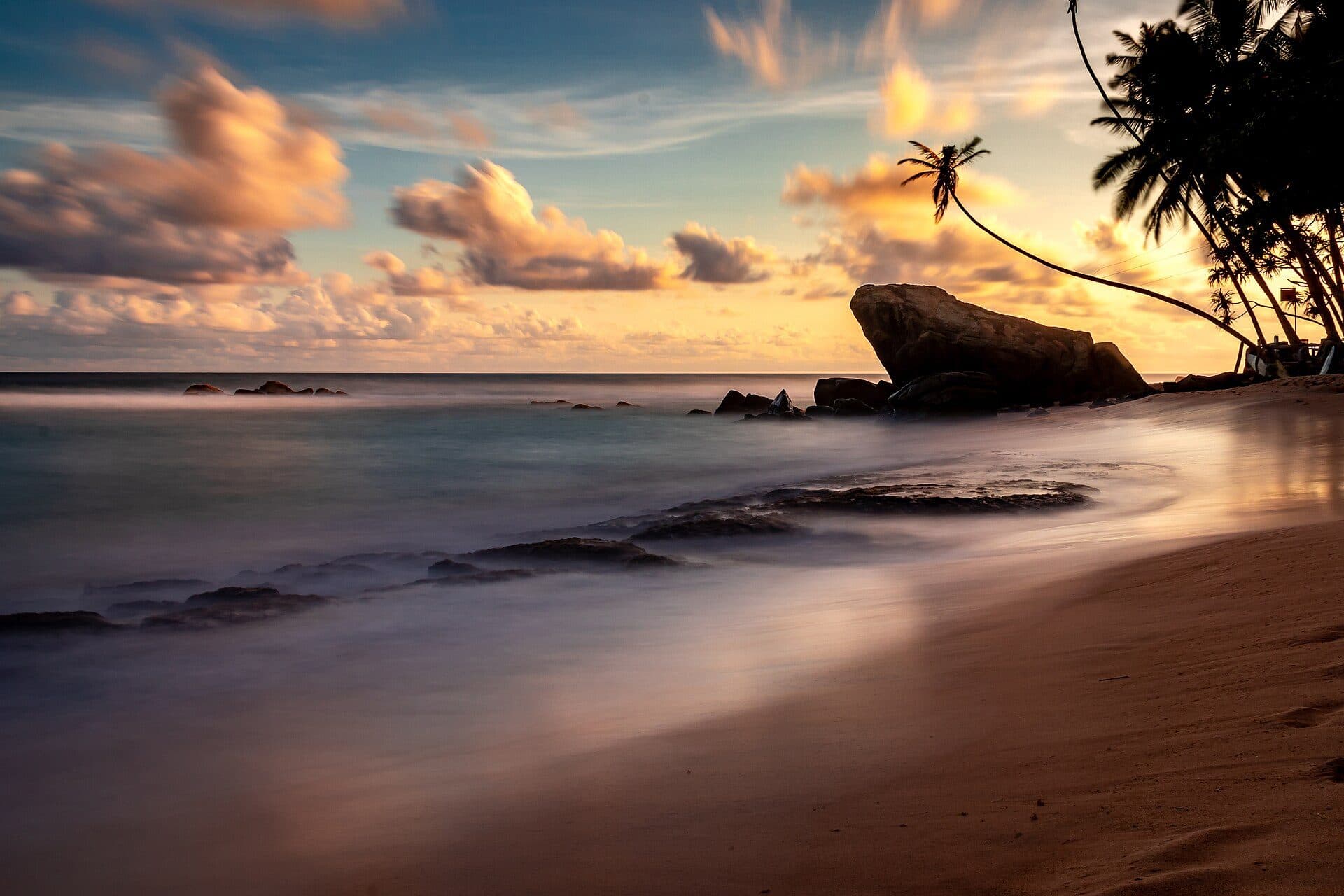 Sunset on a beach near Unawatuna