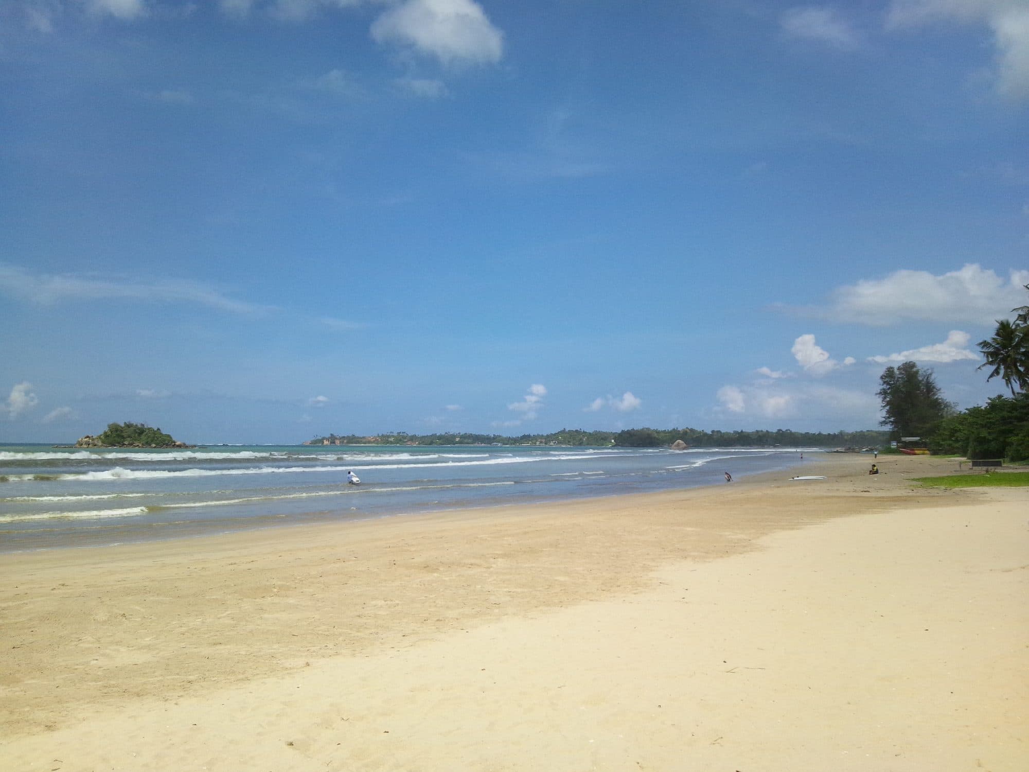 Waves rolling into Weligama Bay on the south coast